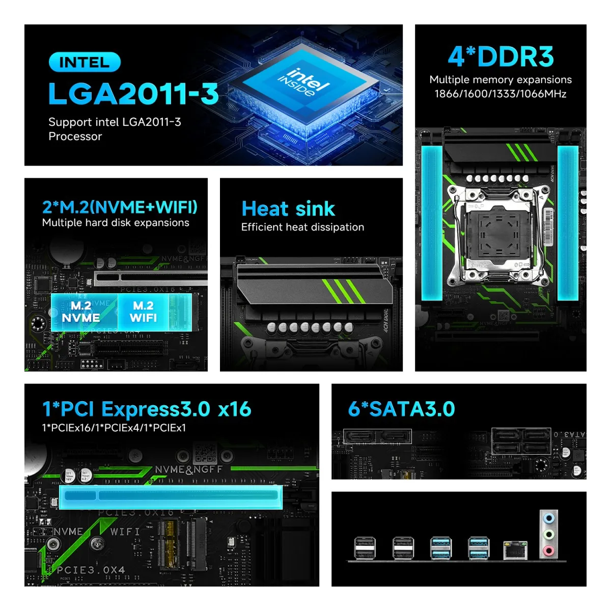 HUANANZHI X99-MD3 Motherboard With TPM2.0 LGA2011-3 Intel Xeon E5 DDR3 128GB Dual M2 NVME USB3 ATX - view 2
