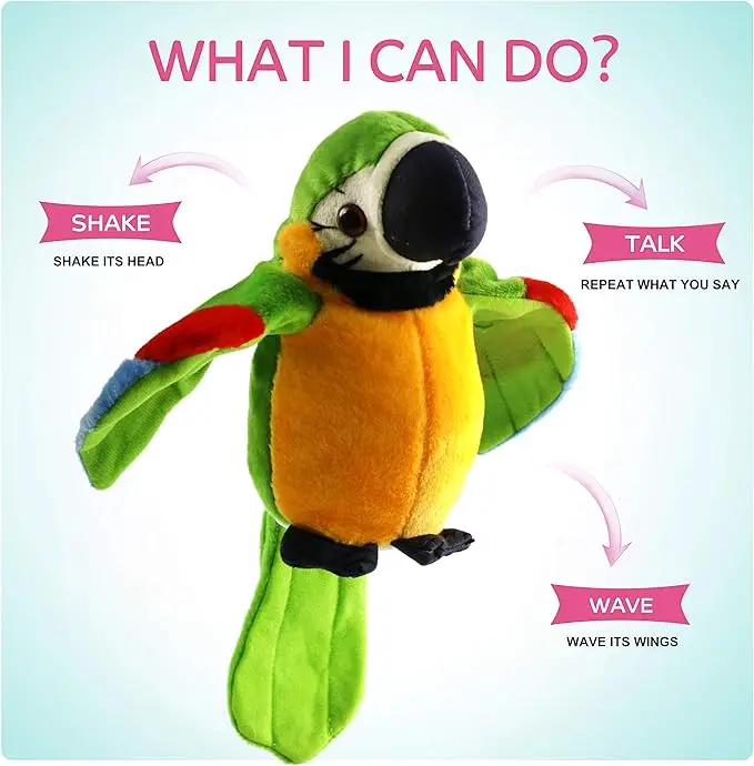 Talking Parrot Plush Pal Repeat What You Say Macaw Stuffed Animal Electronic Record Interactive Animated Bird Shake Wings