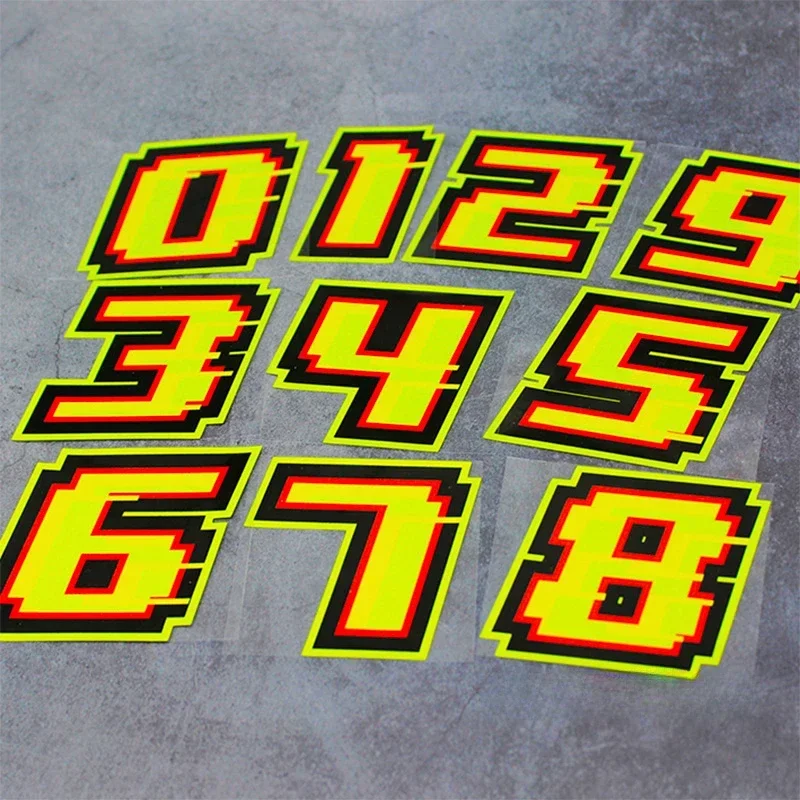 0123456789 Yellow Numbers Motorcycle Stickers Number Decals Waterproof Motorbike Helmet Fuel Tank Fairing Decoration