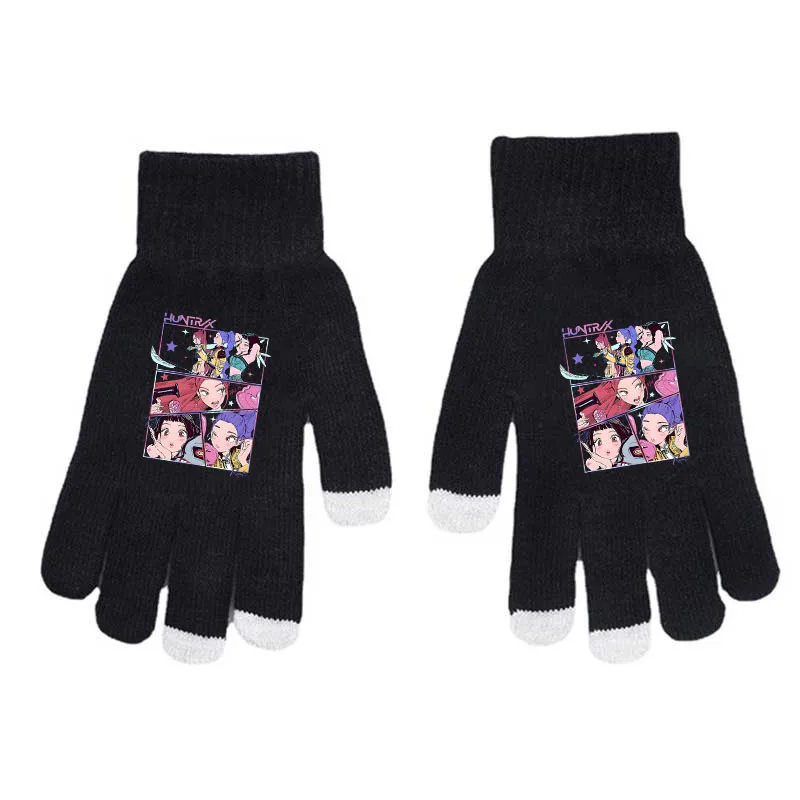 Anime KPop Demon Hunters niños guantes tejidos de cinco dedos impreso moda guantes de pantalla táctil niños al aire libre regalo cálido