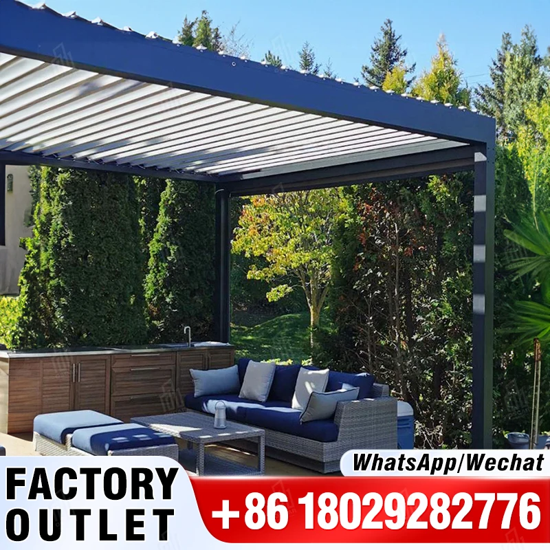 

Modern Bioclimatic Pergola with Aluminium Louvre Roof Powder Coated Metal Frame Motorised Outdoor Gazebo Sunshade Pavilion Arch