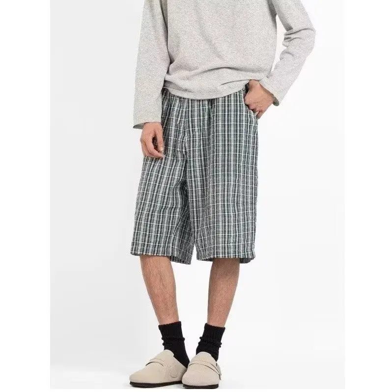 

2026 Summer Seaside Vacation Casual Plaid Shorts Men's Trend Loose and Versatile Lazy Wind Straight Five-point Pants