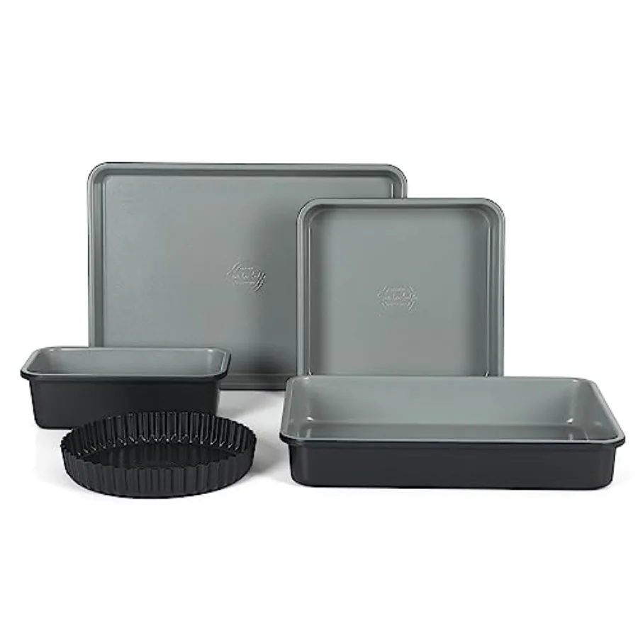 

Kitchen Essential Carbon Steel Baking Pans Bakeware Set W/Premium PFOA PFAS PTFE Free Grey Nonstick Interior - Exterior