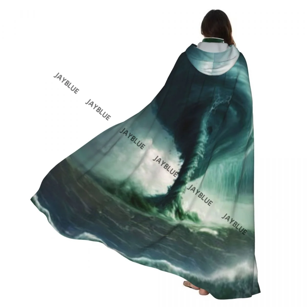 

Unisex Witch Party Reversible Hooded Adult Vampires Cape Cloak Huge Tornado Twister In Sea Water