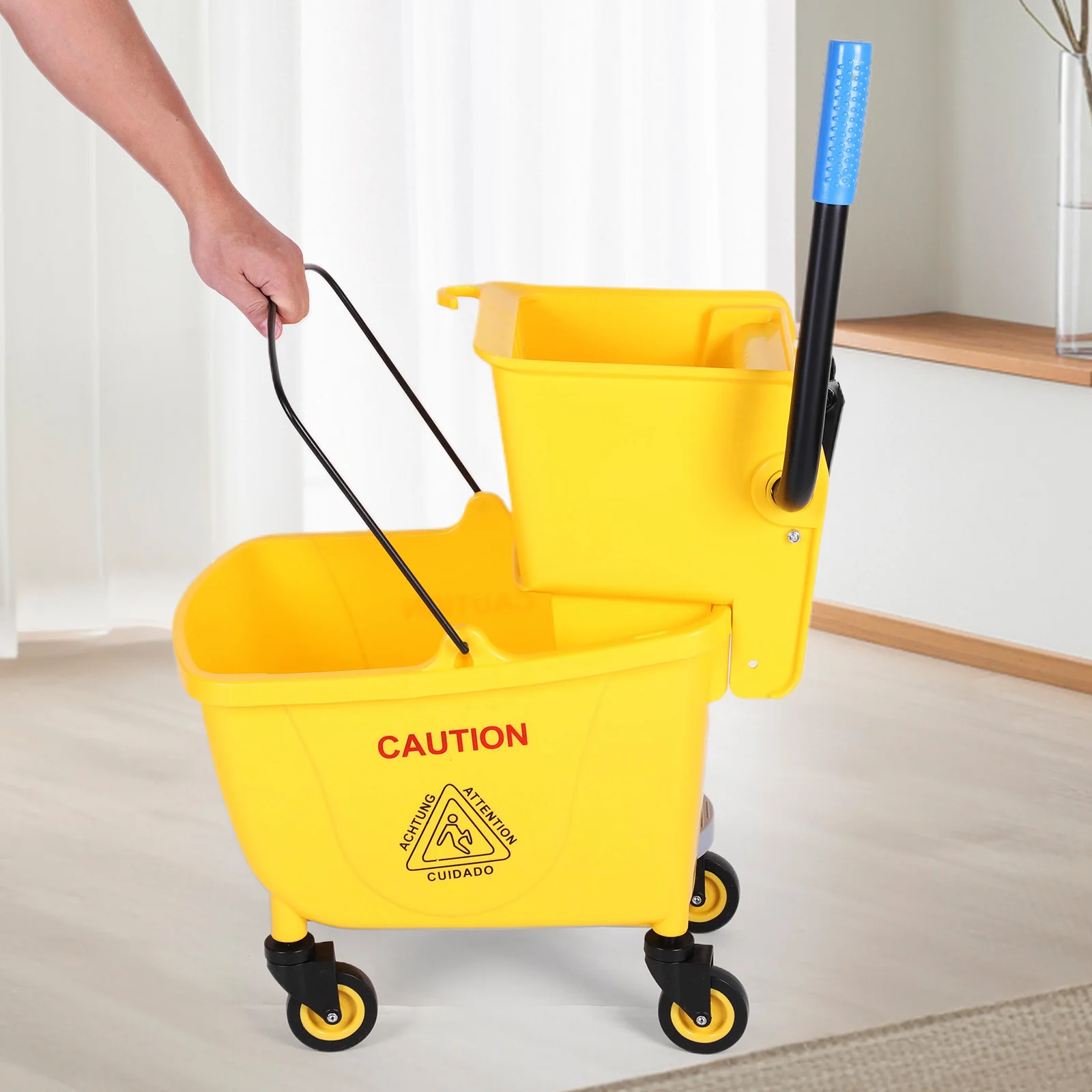 

24L Plastic Bucket Mop Wringer Wear Resist Squeezing Water Bucket Multifunction Creative Trolley Mop Bucket Floor Cleaning Tool