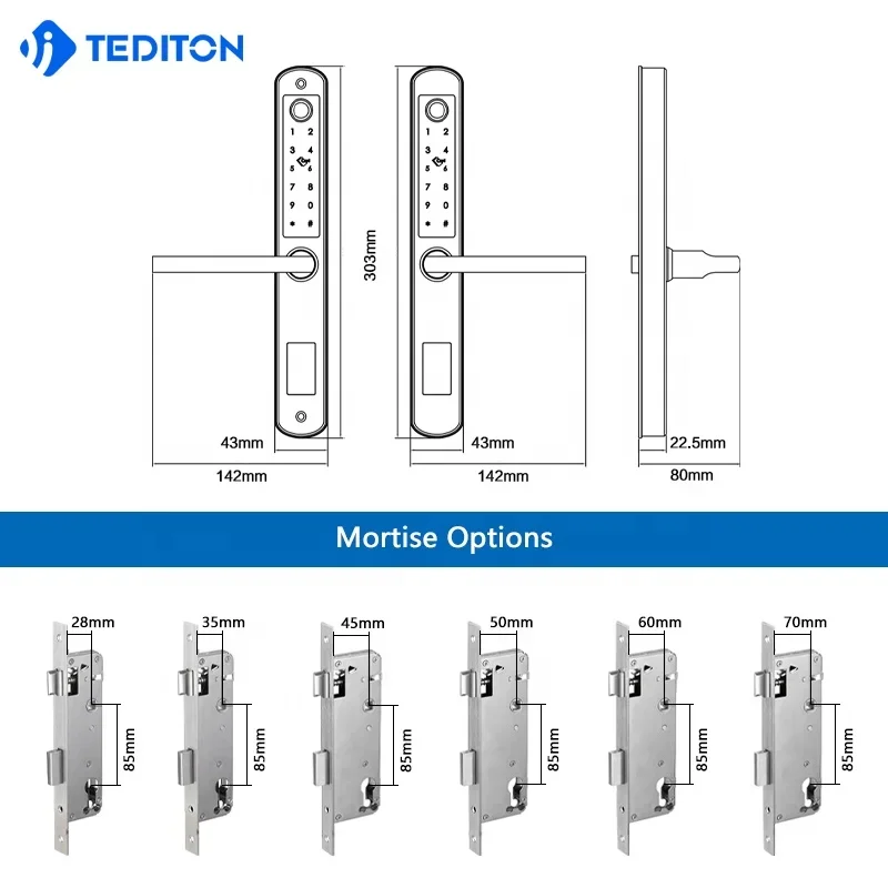 005Tediton Sicurezza in acciaio inossidabile Scorrevole impermeabile APP Wifi ttlock Serratura intelligente per impronte digitali su due lati