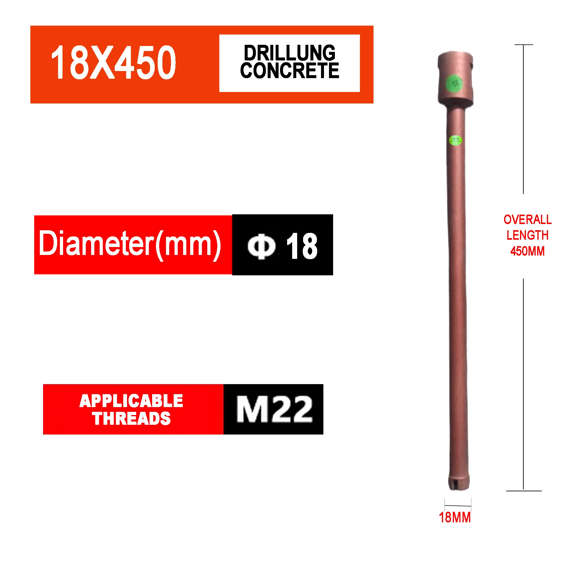 

Janelai 1PC Diameter Range 18x450mm Length Diamond Hole Saw Core Bit Deep hole drill For Drilling Holes On Concrete/Brick Wall