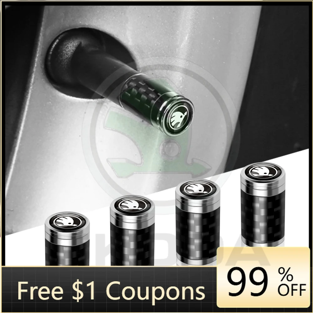 

Car Stickers 2025 Hot 4PCS Carbon Fiber Car Wheel Tires Valve Cap Auto Accessorie For Skoda S Scala VRS Kamiq Fabia Superb 2 Oct