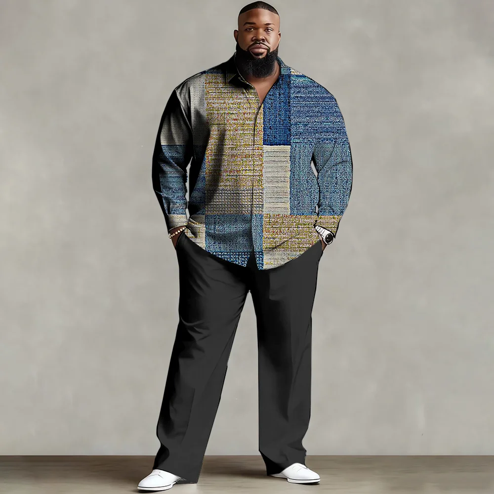 

S-9xl plus size Men's Shirt Set: Plaid-Modern Style - Soft Cotton Blend, Sleek Asymmetric Check Prints, Wrinkle-Resistant,