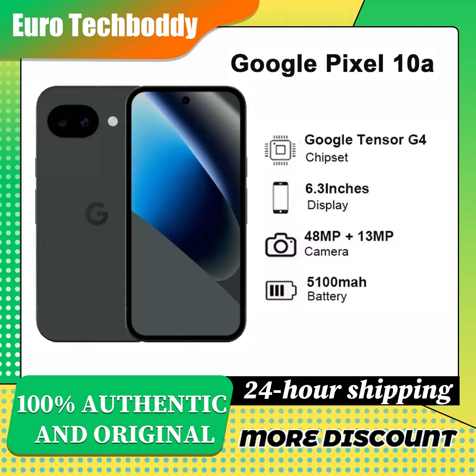 Google Pixel 10a – Actualizaciones de Pixel durante 7 años, batería de más de 30 horas de duración, cámara doble trasera, resistente al agua IP68, chipset Tensor G4
