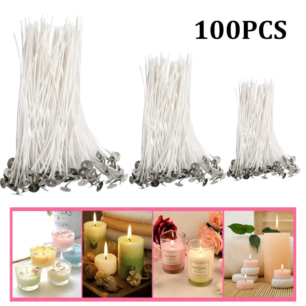 Vela pré-cerada 100% algodão, mechas enceradas, 9cm, 15cm, 20cm de comprimento, 100 unidades, faça você mesmo, suprimentos para fazer velas, kits de velas, artesanato doméstico
