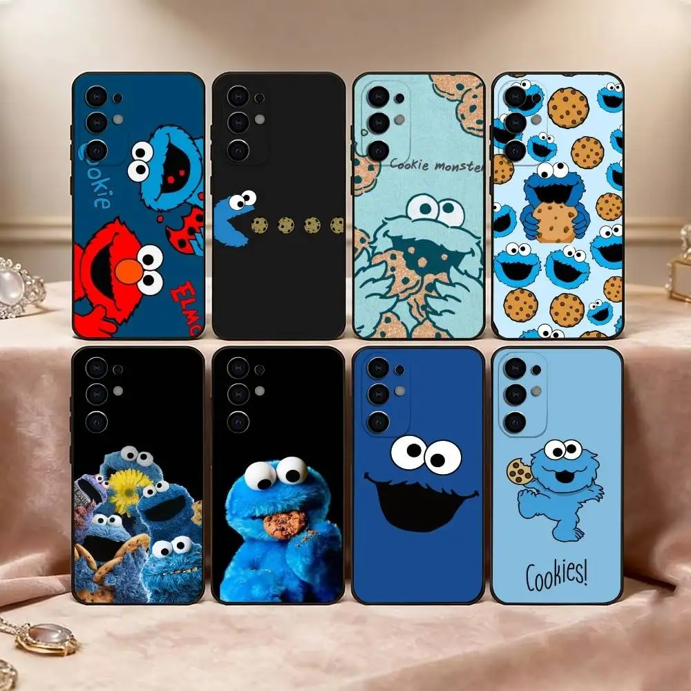 

Cut Cartoon C-Cookies Monster Phone Case Black Silicone Soft For Samsung S25,S24,S21,S22,S23,S30,Ultra,S20,Plus,Fe,Lite