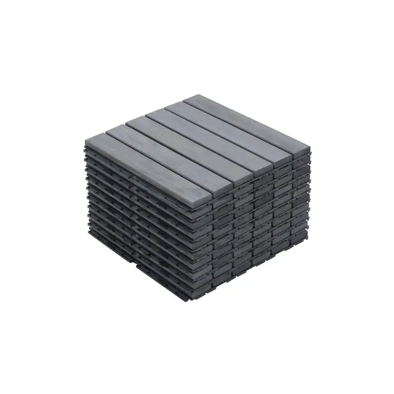 

10 PCS Interlocking Deck Tiles, Striped Pattern, 12"x12" Light Gray Acacia Hardwood Outdoor Flooring for Patio, Balcony,