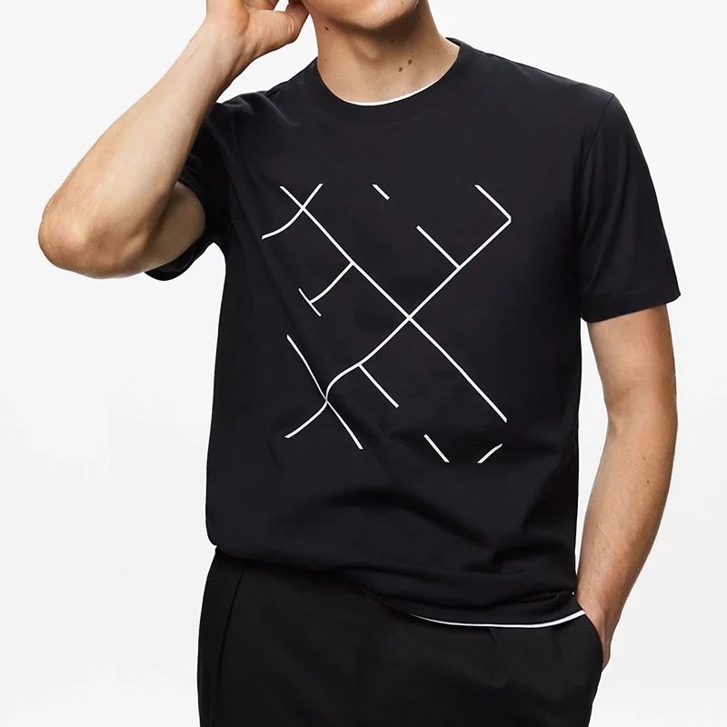 Haut classique à manches courtes pour hommes, pur coton, col rond, conception de lettres, polyvalent, commpiedmont, nouvelle mode