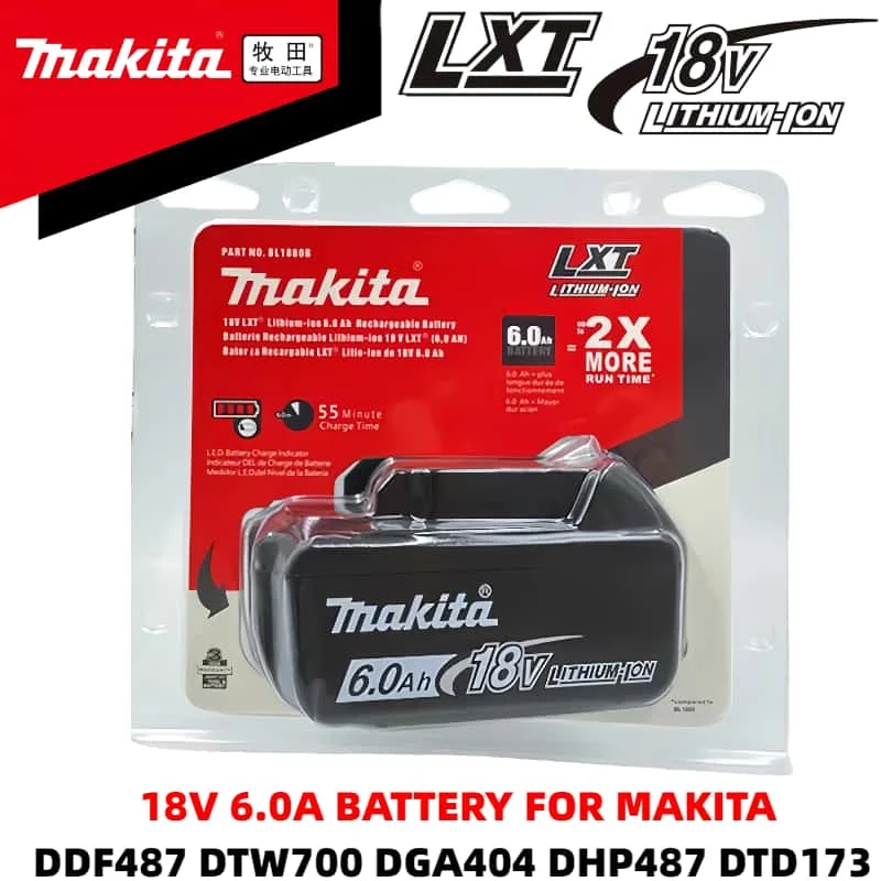 

Makita 18V 6.0Ah 18650 Battery suitable for DTW190 BL1830B BL1850B BL1850 BL1840 BL1860 BL1815Makita Replacement Lithium Battery