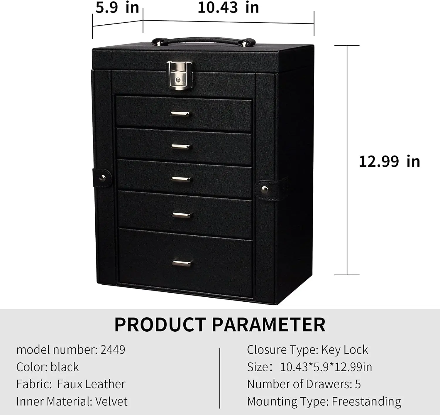 6-Tier Jewelry Organizer with Mirror, Lockable Drawers, Large Storage for Rings, Earrings, Necklaces - Perfect Gift