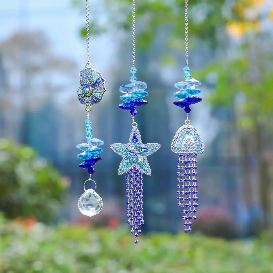 Crystal Suncatcher Rhinestone Jellyfish Conch Beads Prism Indoor Window Hanging Pendant Wedding Garden Decor Gift