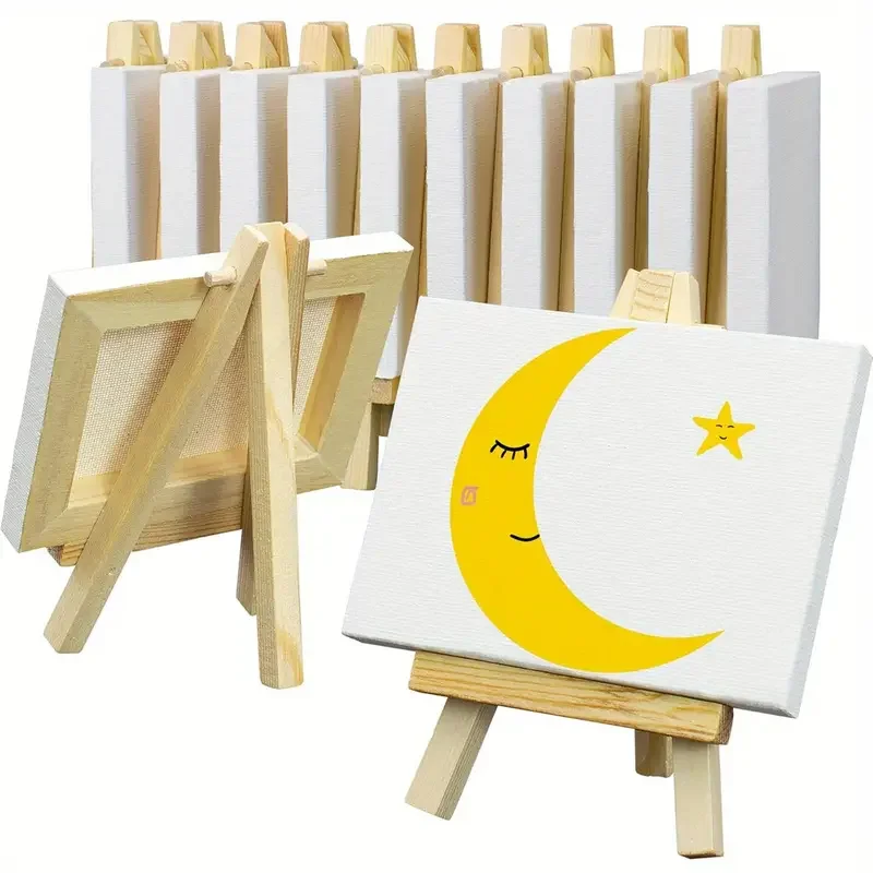 

12pcs Mini Canvas & Easel Set - Small Wooden Display Stands for Art and Crafts Painting Kit
