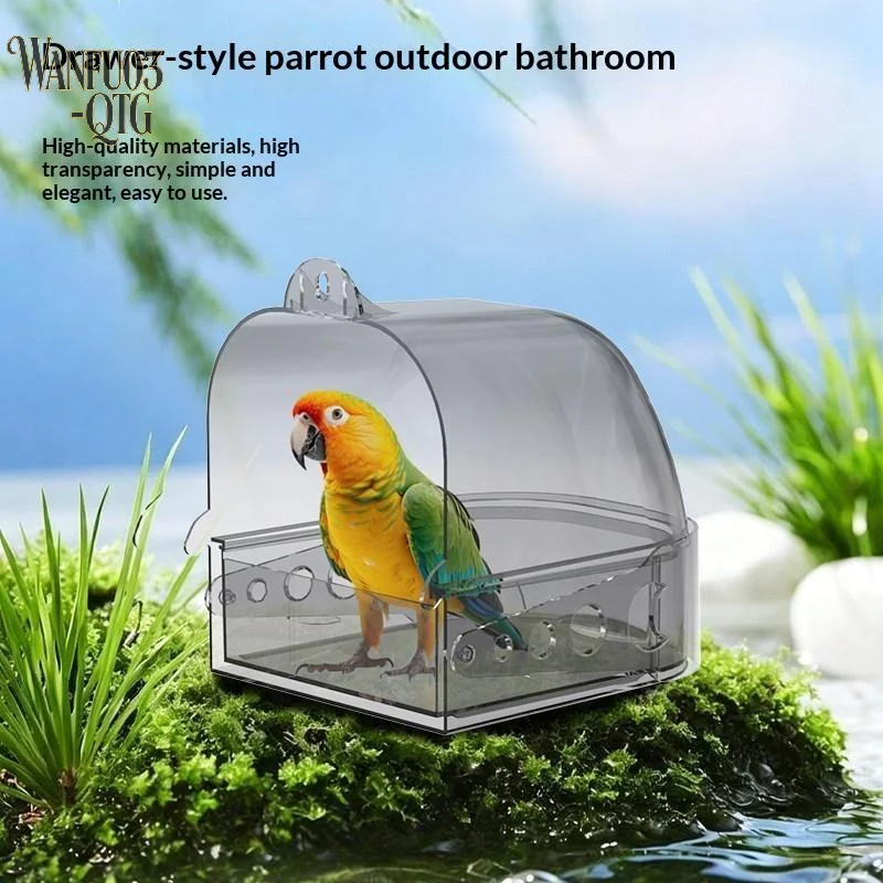 Hot 1Pcs LLarge Transparent Bird Bath Box Removable Drawer & Lightweight Bird Bathing Box For Birds Enjoying A Comfortable Bath