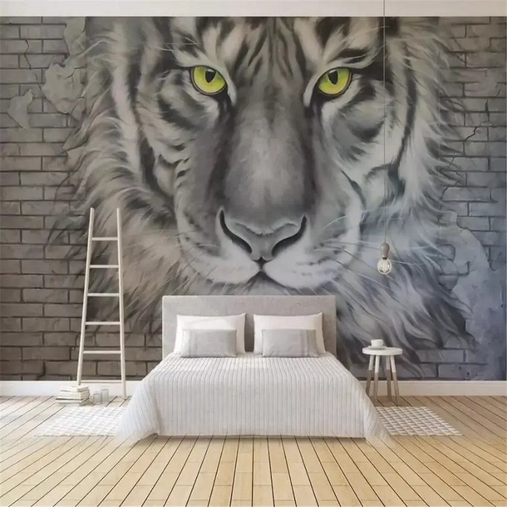 Custom Embossed tiger photo wallpapers for living room brick wall papers home decor papel de parede 3d improvement Sticker