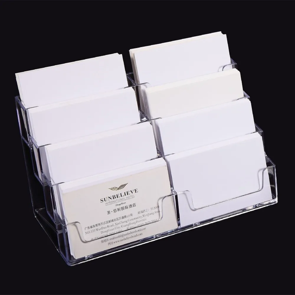 4 Layers 8 Cells Business Card Holder Multi-Layer Plastic Desktop Business Card Box Name Card Display Stand Card Storage Box