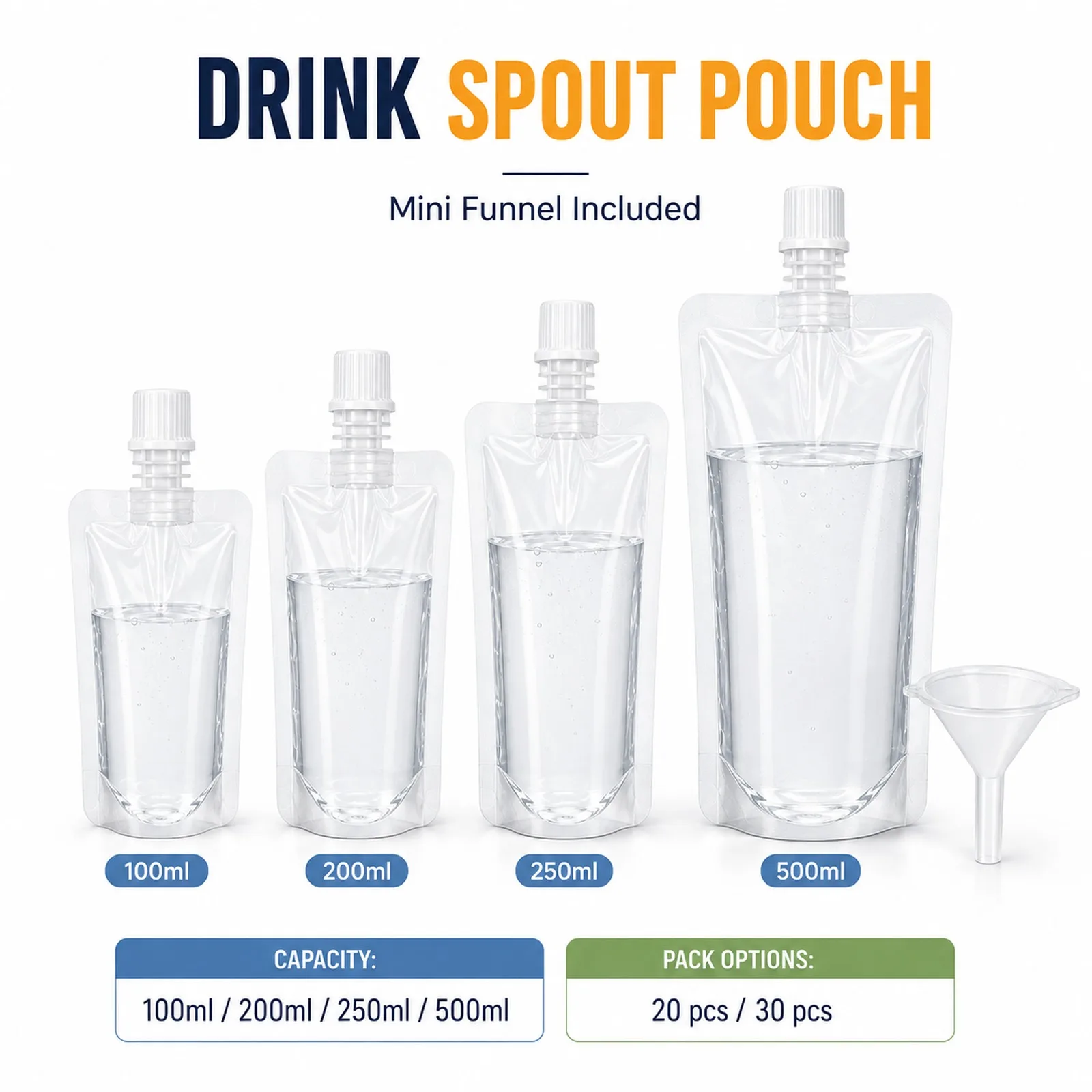 10-50Pcs 100-500ml Spout Pouches, Stand Up Leakproof Drink Storage Bags for Juice, Water, Beverage, Travel Liquid Pouches