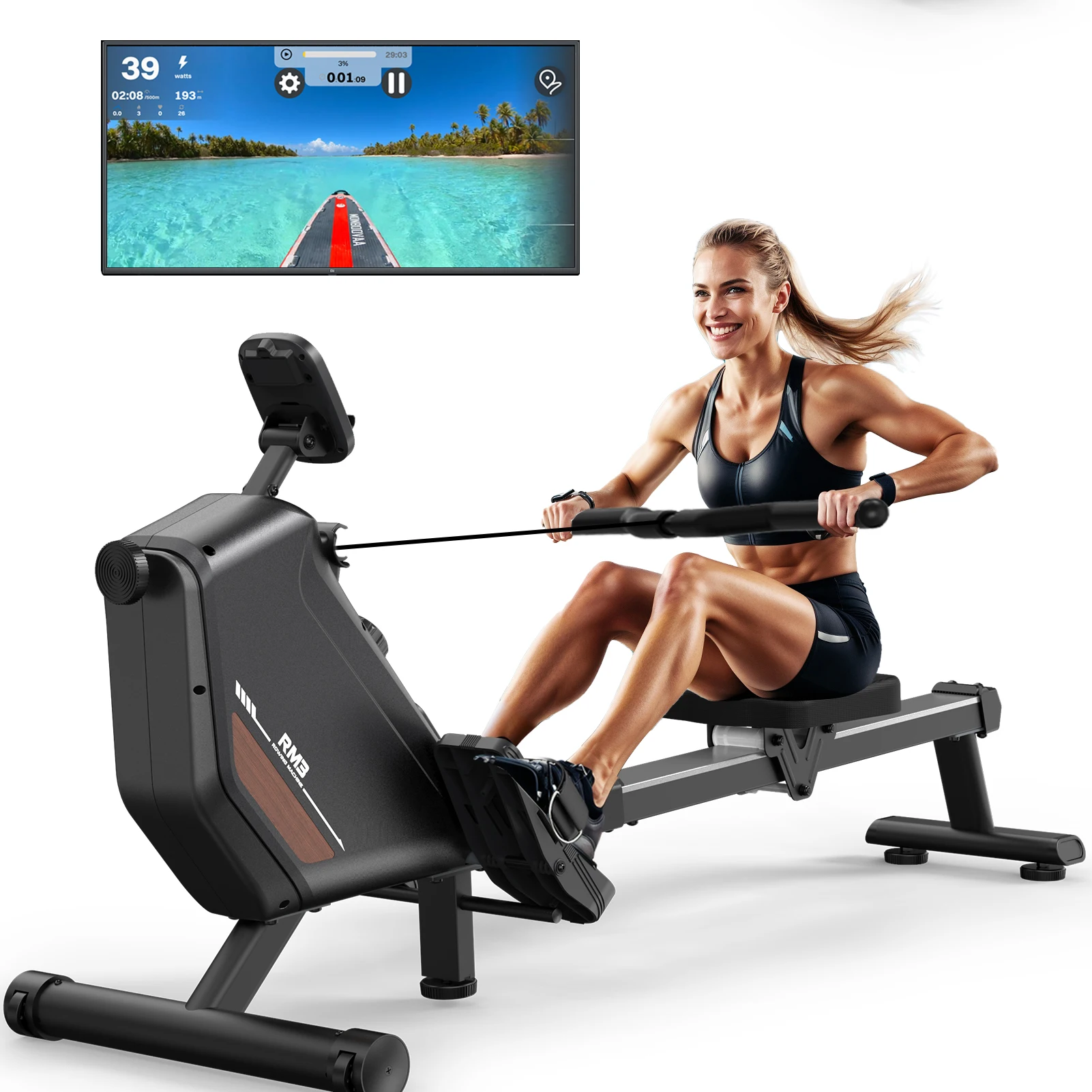 MettleMatic RM3 faltbares Ruder gerät, 300n Magnet widerstand, 16 Stufen, Bluetooth, 150kg Kapazität