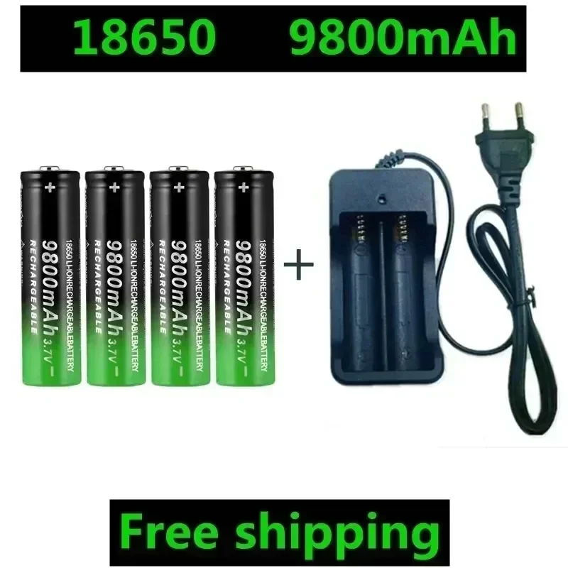 18650 Battery Rechargeable Battery 3.7V 18650 9800mAh Capacity Li-ion Rechargeable Battery For Flashlight Torch Battery+Charger