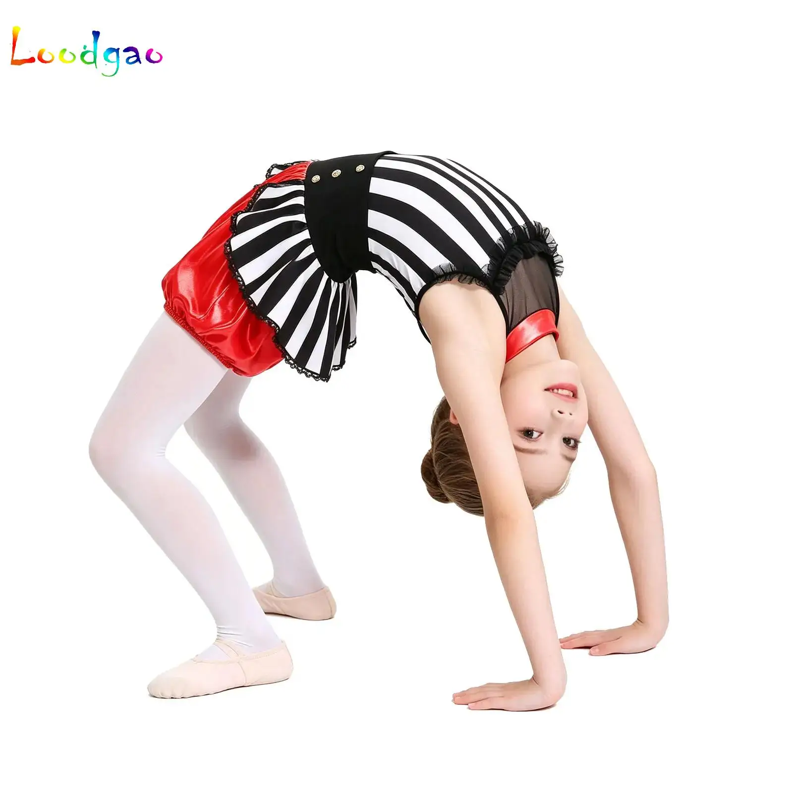 Kids Girls Ballet Jersey Gymnastics Leotards Jumpsuit Costume Tutu Shiny Rhinestones Circus Ringmaster Performance Costume