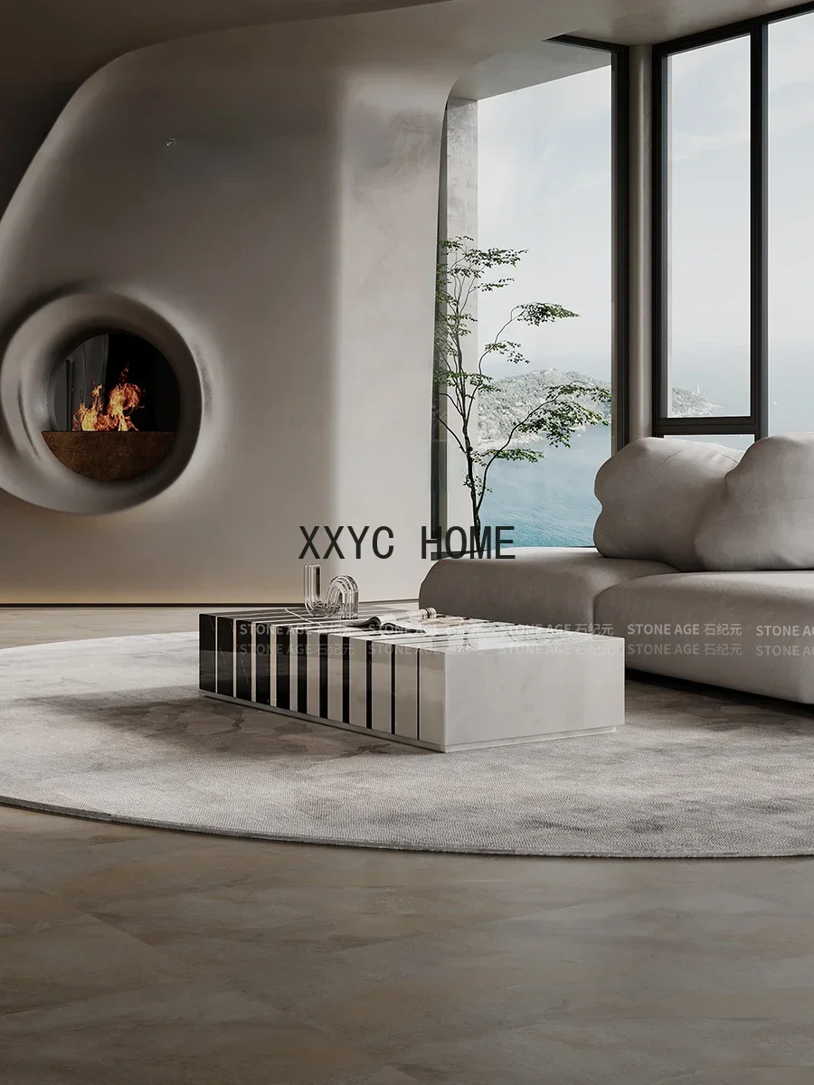 

Итальянский минималистичный журнальный столик и тумба под ТВ с мраморной столешницей в стиле клавиш пианино, современный дизайнерский комплект мебели для гостиной