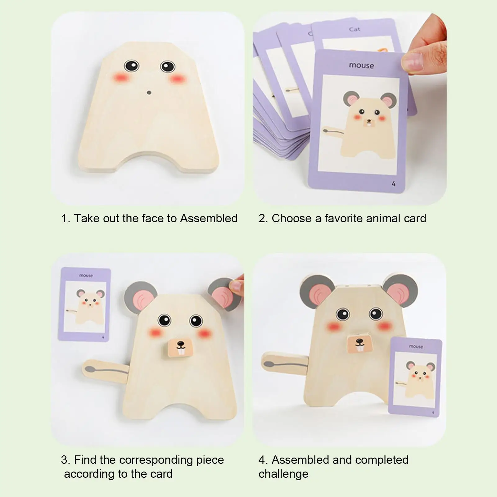 Quebra-cabeças de madeira para crianças, rosto de animal, jogos de quebra-cabeça, atividades sensoriais interativas para crianças, meninos, meninas, estudantes