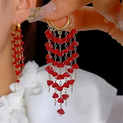 Brand New Red AAA Crystal Tassel Earrings New Fashion Light Luxurious Luxurious Long Earrings Unique Earrings Wholesale 2024