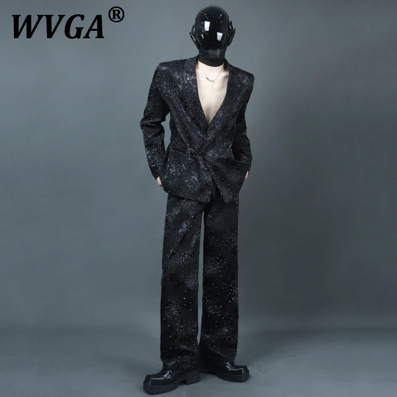 

WVGA весна осень новый мужской прилив Y2K Diamond Design элегантный модный пиджак нишевый тренд повседневный костюм-брюки комплект из двух предметов Ins W7984
