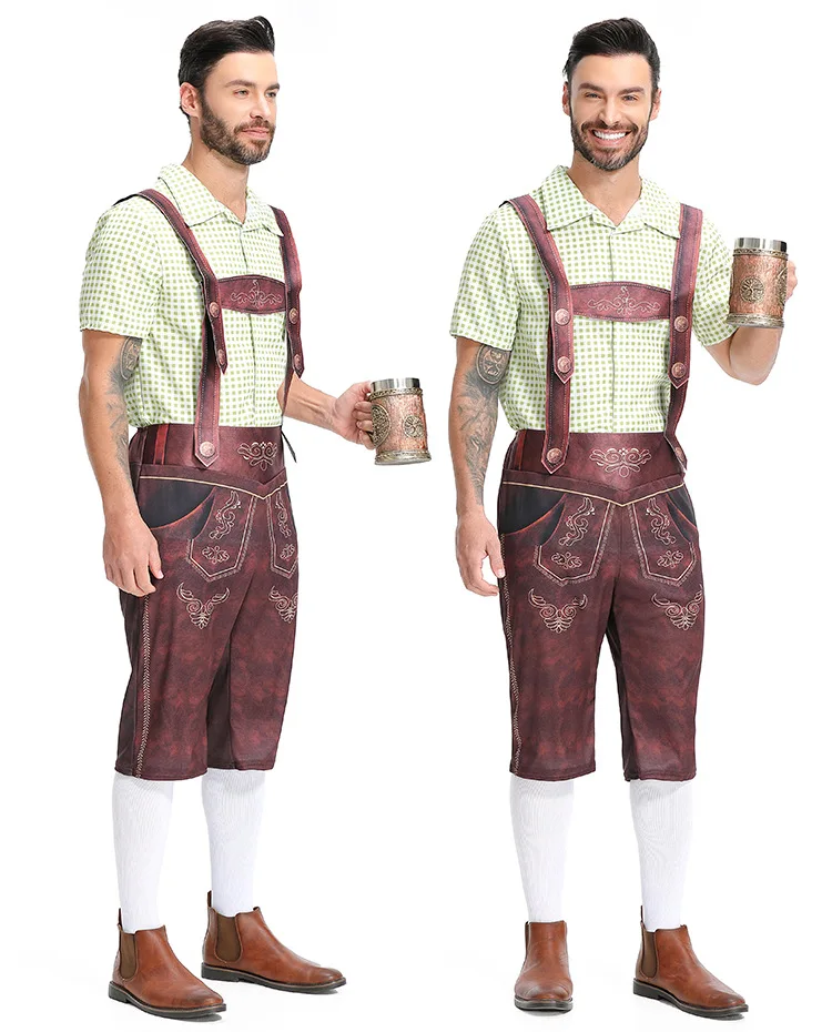 مجموعة أزياء Lederhosen البافارية التقليدية مع تصميم مطرز، ملابس احتفالية ألمانية أصلية للرجال