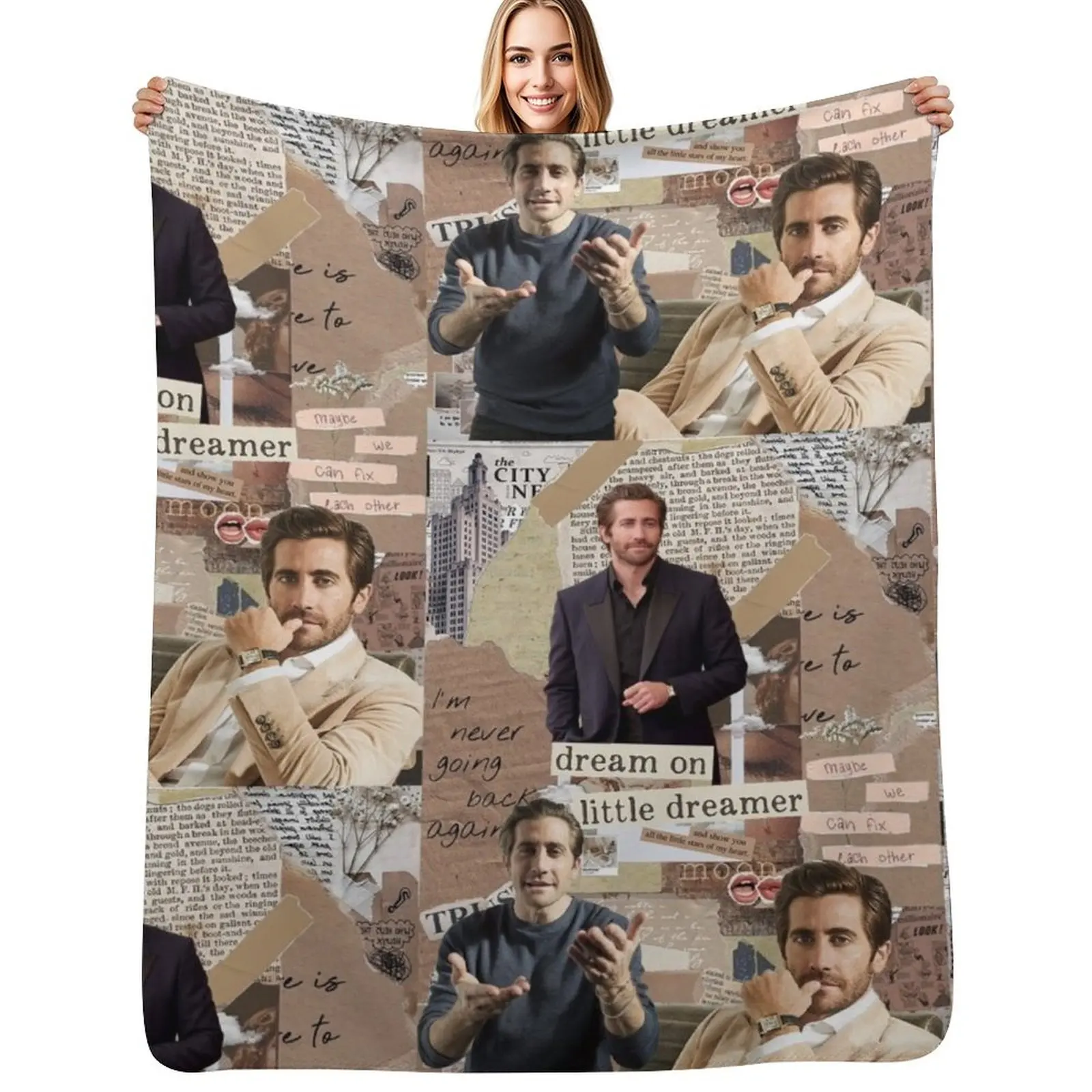

Jake Gyllenhaal photo collage Throw Blanket Cozy Napping Blanket Gift for Mom Dad