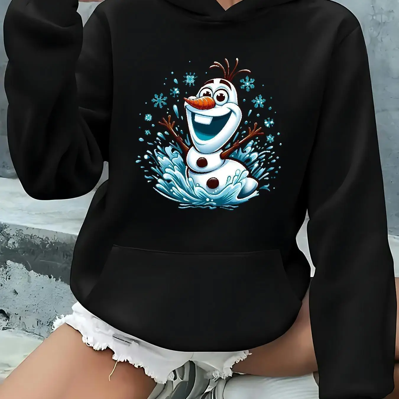 Disney Frozen Olaf Pattern Women Hoodie Autumn Winter Casual Unisex Pullover Sweatshirt Clothing Hoody Streetwear Oversized
