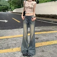 Vintage Fringe Bell Bottom Jeans Women's Slimming Low Waist Summer Petite Trousers American Style Casual Chic Fashion
