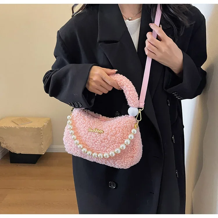 Trendy Teddy Hair Shoulder Crossbody Bags Women Clutch Tote Handbags and Purses 2023 New Ladies Messenger Bags High Quality