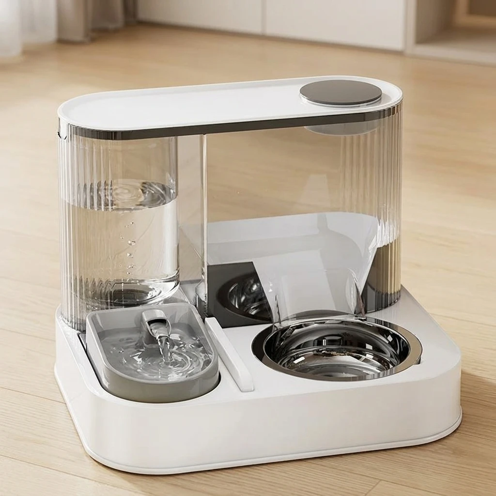 Automatic Pet Feeder Dual Bowl Stainless - ステンレス製ペット用ウォーターファウンテンフィーダー、デュアルボウル自動循環式フレッシュウォーターシステム（猫・犬用）