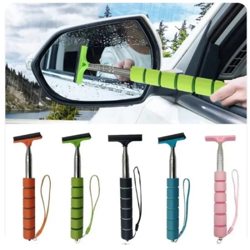 Car Rearview Mirror Wiper Stainless Steel Telescopic Retractable Layered Brush Head Window Wash Cleaning Brush Handheld Wiper