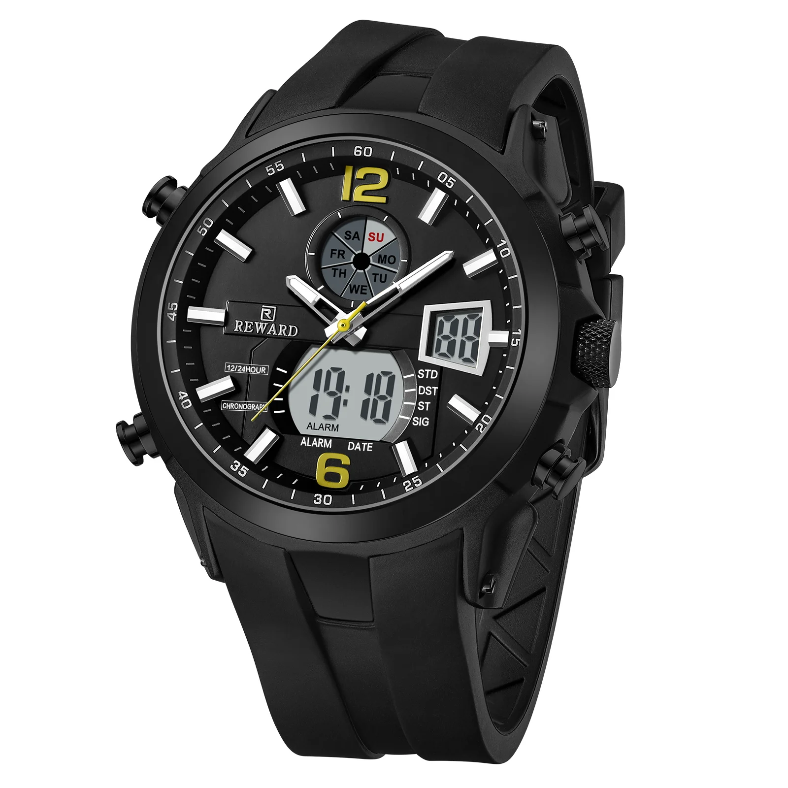 REWARD montre digitale homme quartz multifonction date chronomètre bracelet silicone étanche montre digitale sport fashion homme