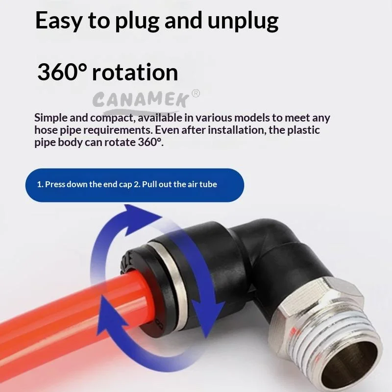 PL4-01 PL6-02 PL8-03 Industrial Pneumatic Fitting 90 Degree Push Fit Copper Air Tube Connector Multiple BSP Thread Sizes