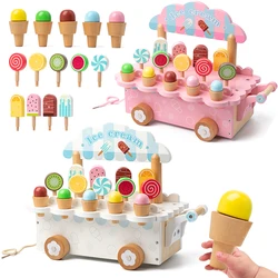 Wooden Ice Cream Girl Toy Kitchen Pretend Play Toys Kitchen Accessories Simulation Ice Cream Shop Montessori Education Toy Gifts
