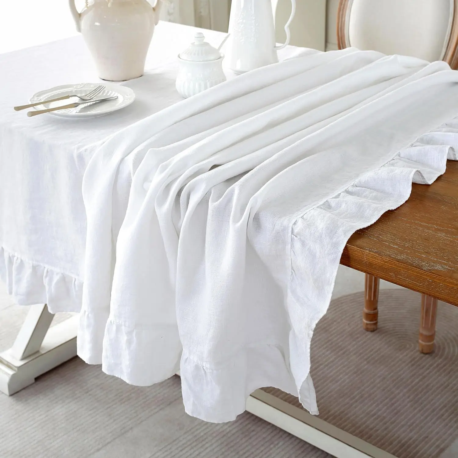 

100%Cotton Rectangle TableCloth Washable Vintage Ruffle Tablecloth For Wedding Party Dining Banquet Decor Living Room TableCloth