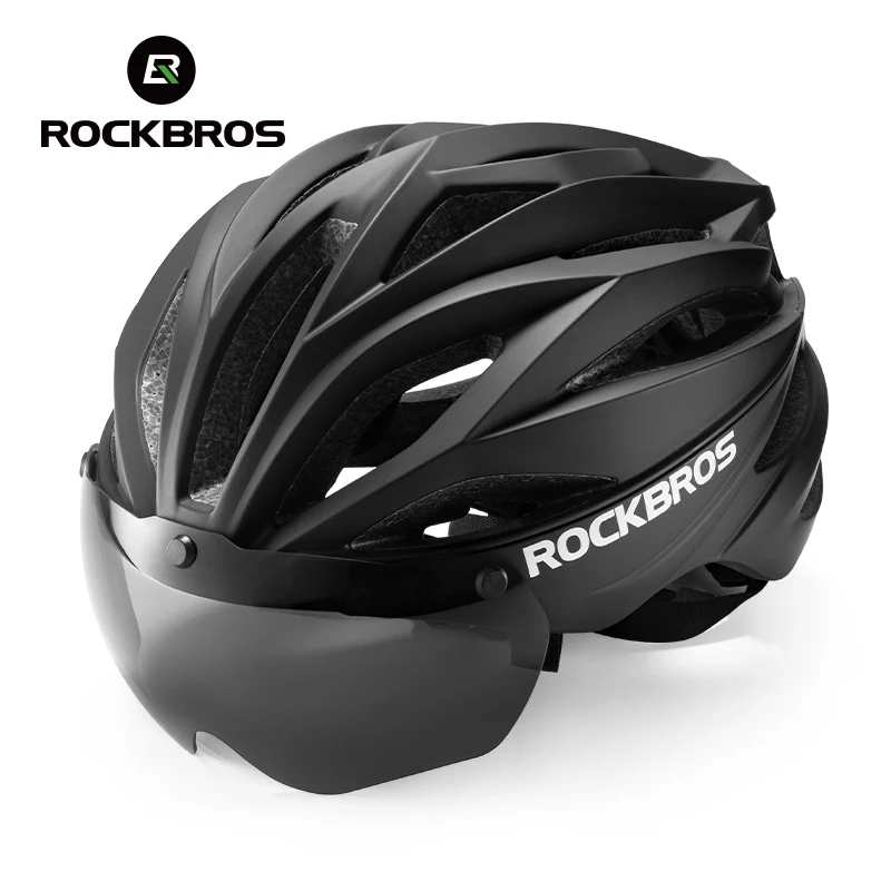 ROCKBROS Bicycle Helmet with Lenses Adjustable 58-62Cm Cycling Helmet Special Anti-Odor Lining Magnetic Goggles Bike Helmet