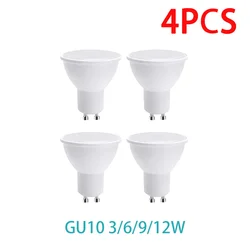 4PCS ledowa żarówka reflektorowa GU10 AC220V 3W 6W 9W 12W 180 stopni kąt świecenia wysoki prześwit kryty energooszczędna LED żarówka