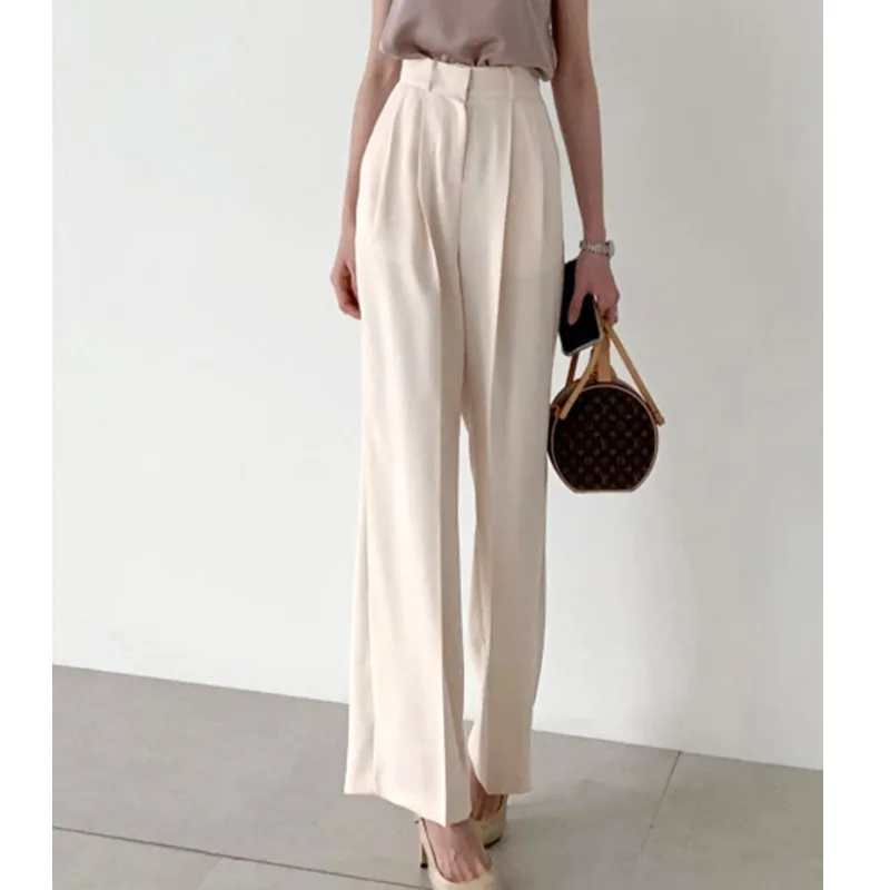

Chic High Waist Straight Leg Wide Leg Suit Pants Long Pants Women's Faionable Vintage Design Slimming Versatile Straight Cut