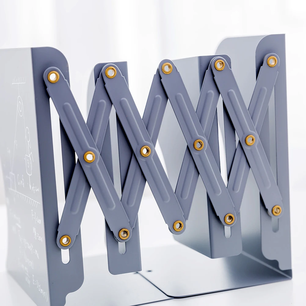 

1pc Desktop Graffiti Adjustable Bookends Metal Non-skid Folder Holder Retractable Book Rack Stand (Grey)