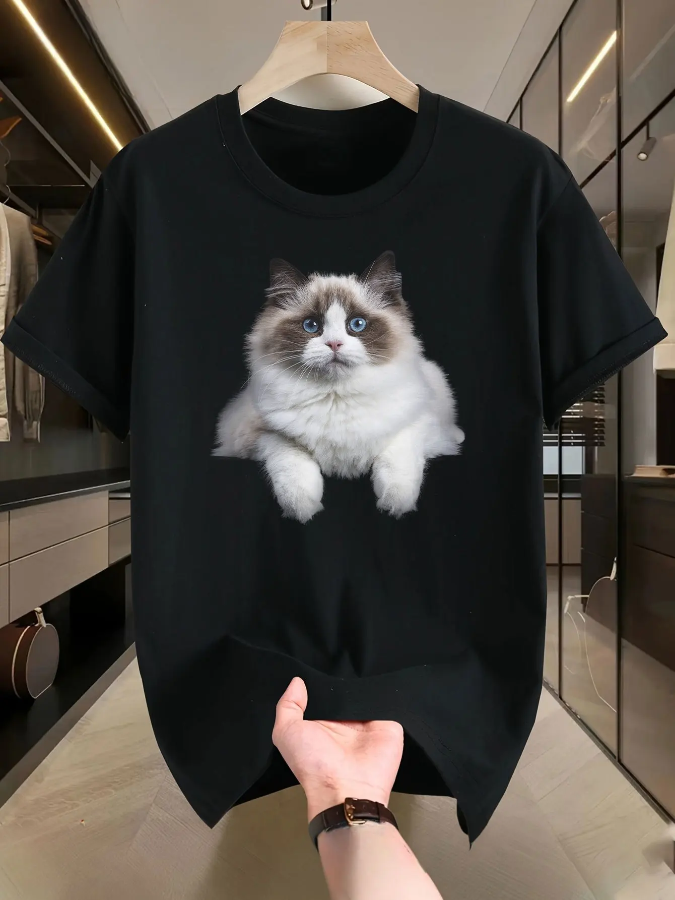 

Cute Cat Graphic Printing Summer Autumn Winter Pure Cotton Casual and Comfortable Men's and Women's T-shirts Short Sleeves