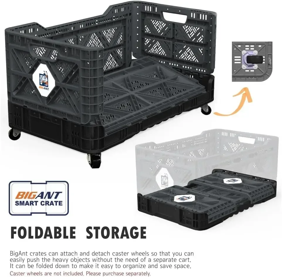 Heavy Duty Collapsible & Stackable Plastic Milk Crate - Snap Lock Foldable Industrial Garage Storage Bin Container Utility Tote